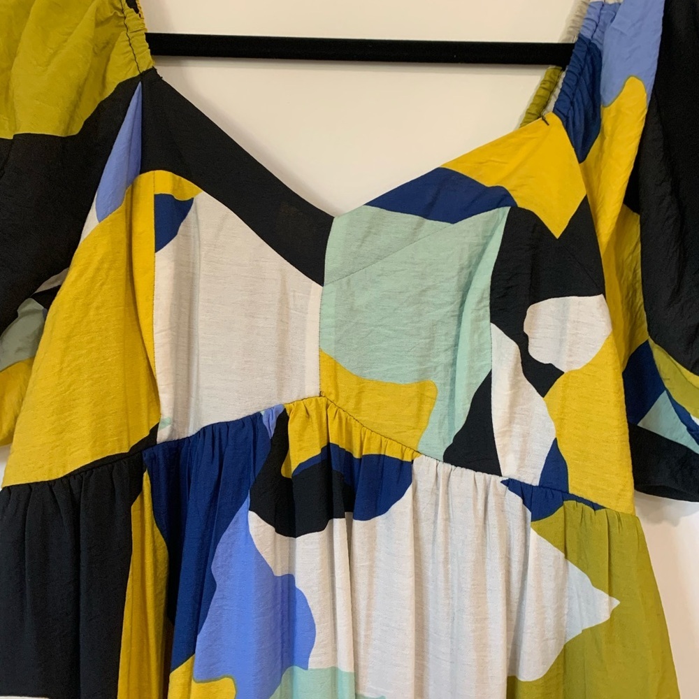 Nine West NWT Abstract Artsy Babydoll Maxi Dress Ruffle Hem Size XS Colorful - Picture 4 of 13